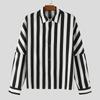 INCERUN Oversized Men Casual Lapel Neck Drop Shoulder Long Sleeve Striped Buttons Shirts Tops
