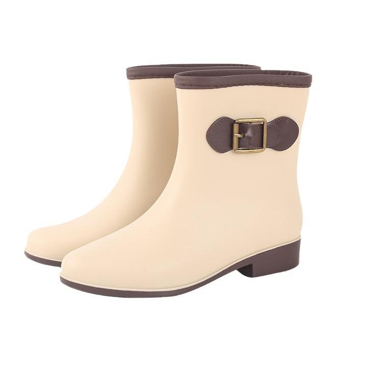 Water shoes Japanese and Korean women's rain shoes medium rain boots high-end bow waterproof glue shoes women's rain boots
