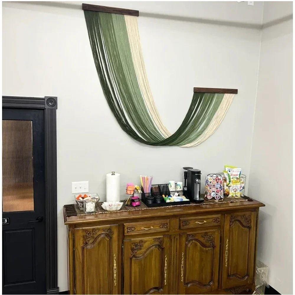 Hand-Woven Curtain Tapestry Wooden Cotton Rope Tapestry Boho Decor Wall Hanging Tapestry  Apartment
