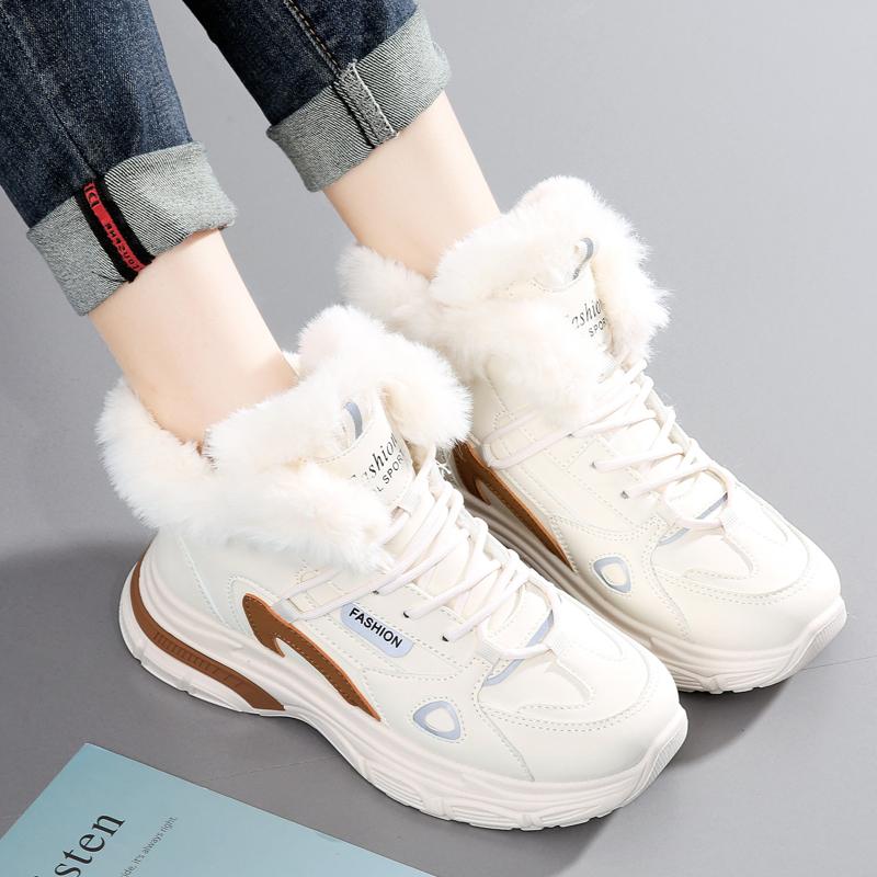 36-43 Winter Dames Grote Mode Pluche Casual Katoenen Schoenen Sneeuwlaarzen Warm Sportieve Papa Schoenen Dames Korte Laarzen