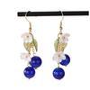 Cute Cherry Dangle Earrings White Flower Green Leaf Accent Suitable For Daily Wear Gifts For Women