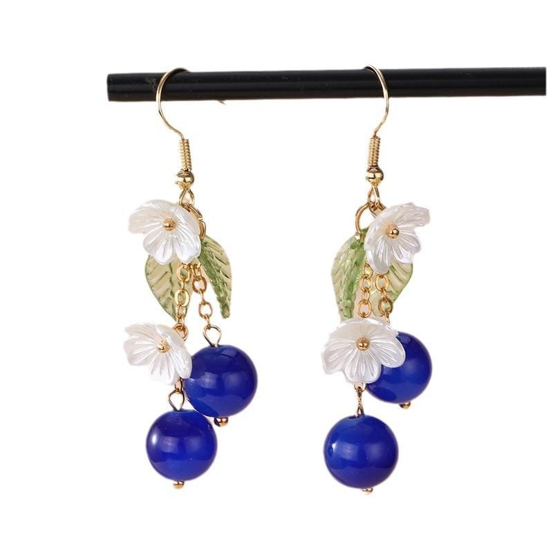 Cute Cherry Dangle Earrings White Flower Green Leaf Accent Suitable For Daily Wear Gifts For Women