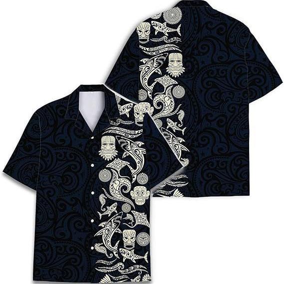 1D digital printing men's lapel short-sleeved shirt hot casual European and American thin breathable and quick-drying