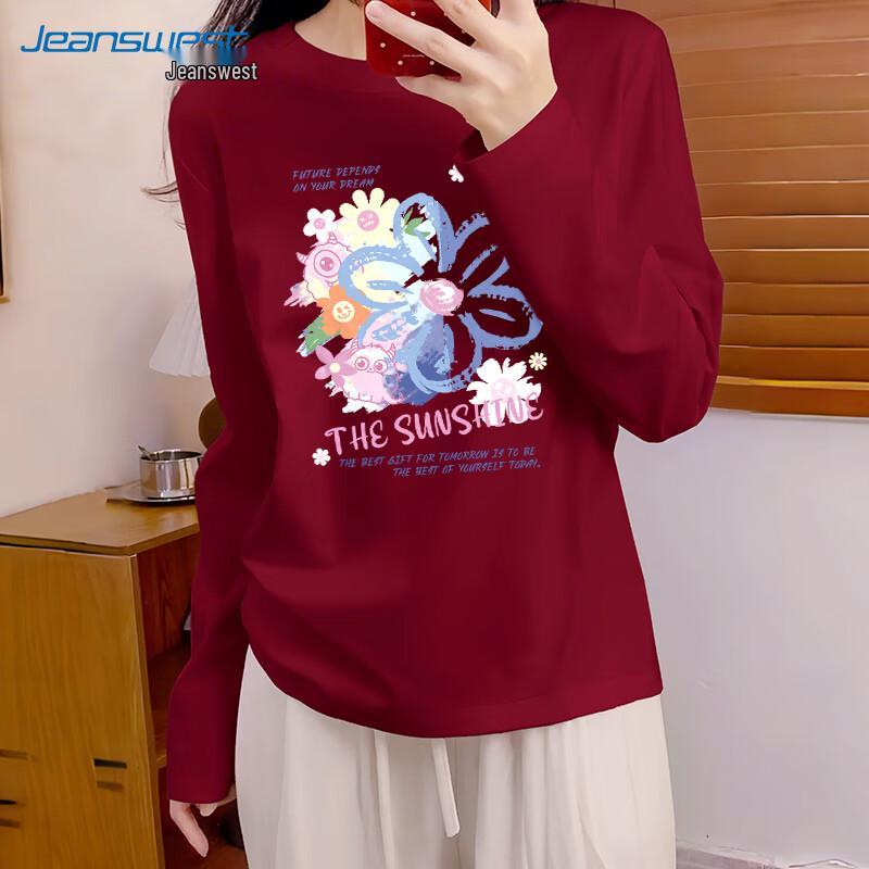 Jeanswest Women's 2025 Autumn Pure Cotton Long-Sleeve Graffiti T-Shirt