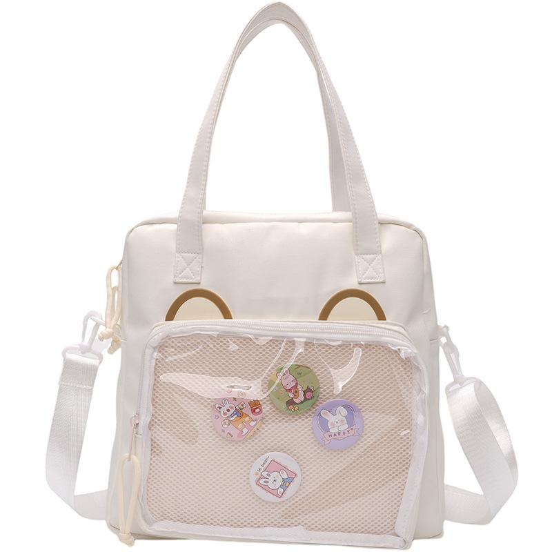 Vielseitige transparente Umhängetasche im japanischen Stil, große Kapazität, Canvas-Umhängetasche, Studententasche, Umhängetasche mit niedlichem Bären im Anime-Stil