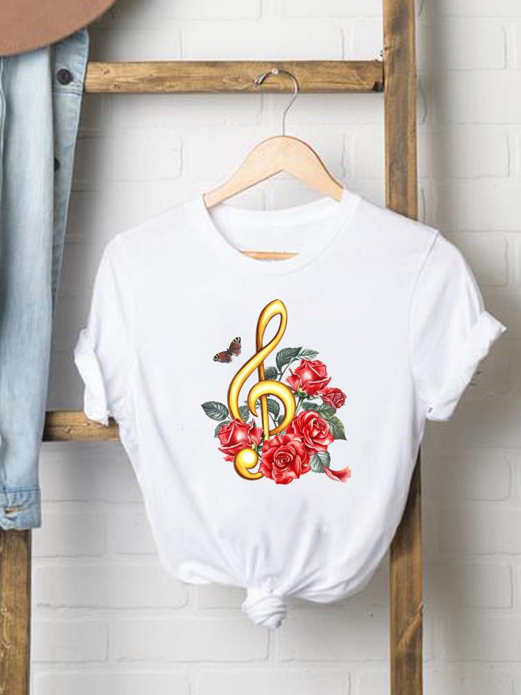 (Asiatische Größe) Damen Print Damenbekleidung Kurzarm T-Shirt Blume floral Trend 90er Mode Tee Top Damen Grafik T-Shirts