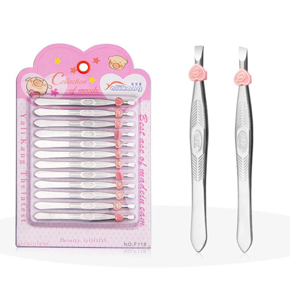 12PCS Straight Mouth/Diagonal Eyebrow Grooming Tweezers Hair Removal Tweezers  Makeup Tools
