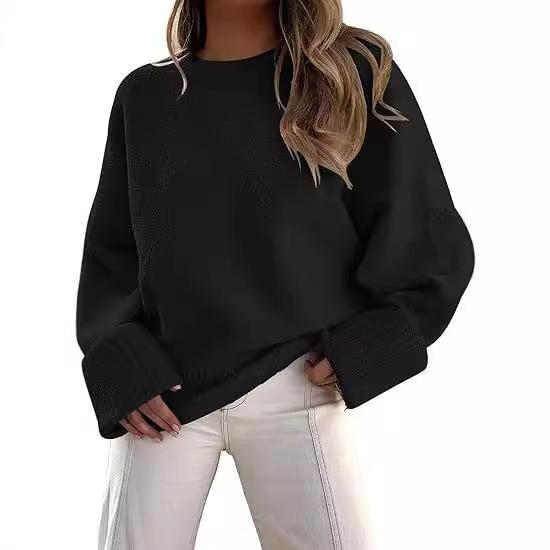 Knitted Autumn and Winter European and American Versatile Street Style Round Neck Pullover Loose Women's European Certification