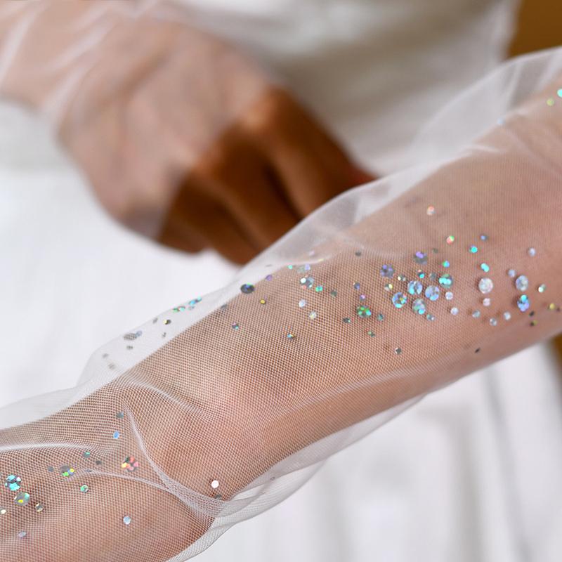 Elegant Colorful Sequins Wedding Dress Decoration Mesh Extended Arm Sleeves Fingerless Long Bridal Gloves Accessories