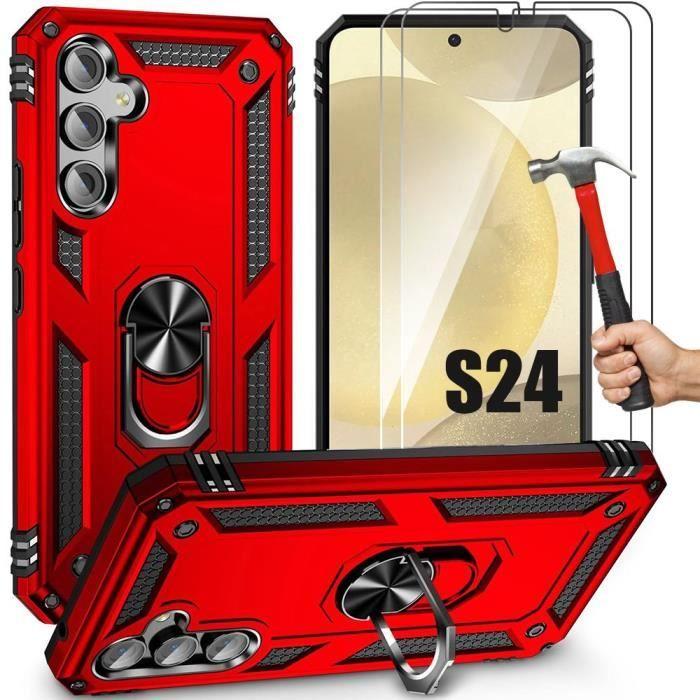 Coque et verres trempés - samsung - galaxy s24 - rouge - antichoc - support à anneau intégré