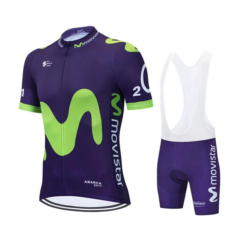 2025 Movistar Pattern Men Summer Cycling Clothing Breathable Clothes Kit Short Sleeve Bib Shorts MTB Ropa Ciclismo Maillot Wear
