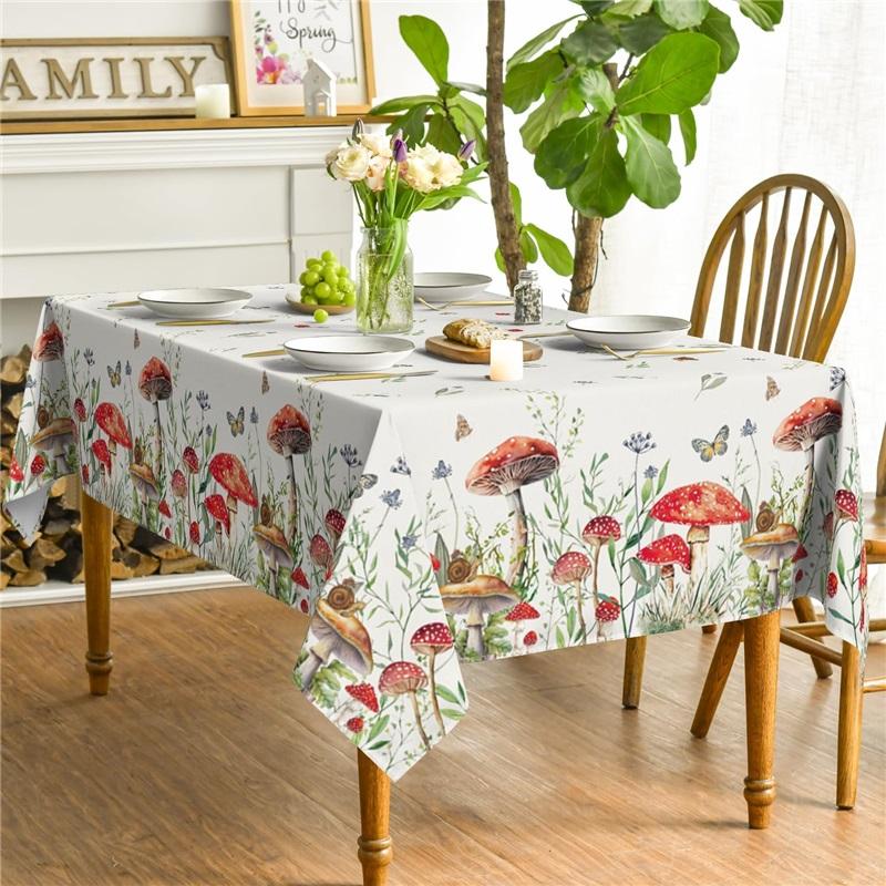 Mushroom Rectangular Tablecloth 60x84 Inch, Seasonal Vintage Washable Seasonal Table Cover for Party Picnic Dinner Decor