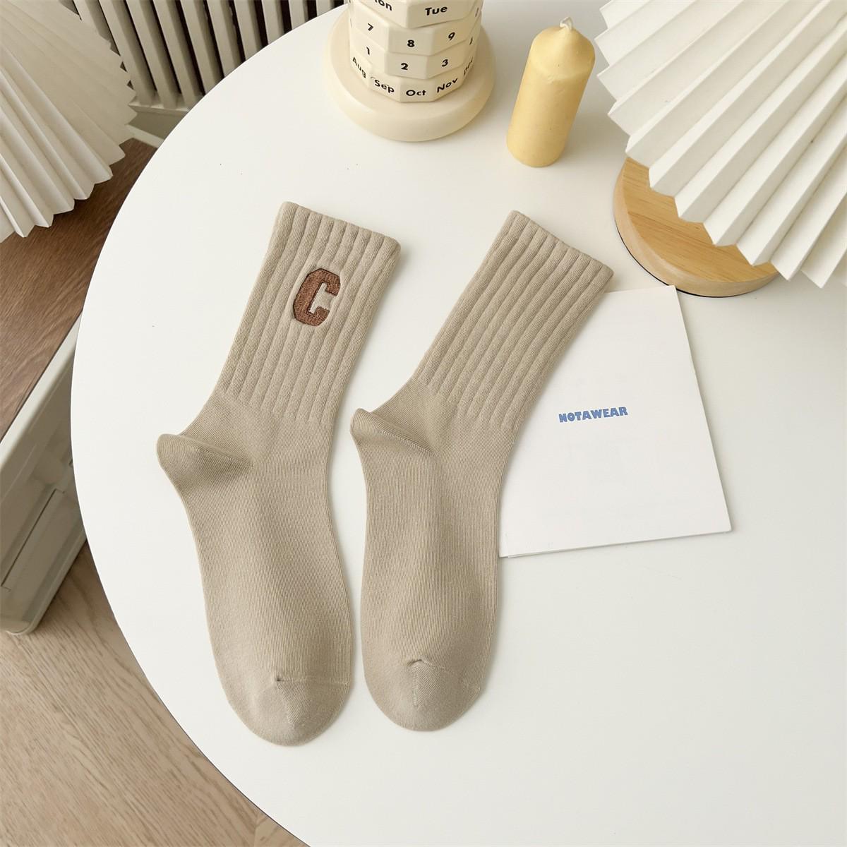 

Women s Pure Cotton Embroidered Striped Mid-Calf Socks - Trendy and Breathable Design One Size хакі