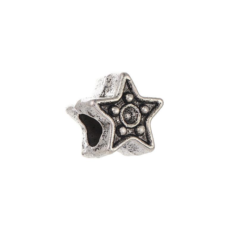 Diy Handmade Ancient Silver Tibetan Silver Jewelry Accessories, Multi-Style Pentagram Love Hole Beads, Bracelet, Alloy Bead Spacer Beads