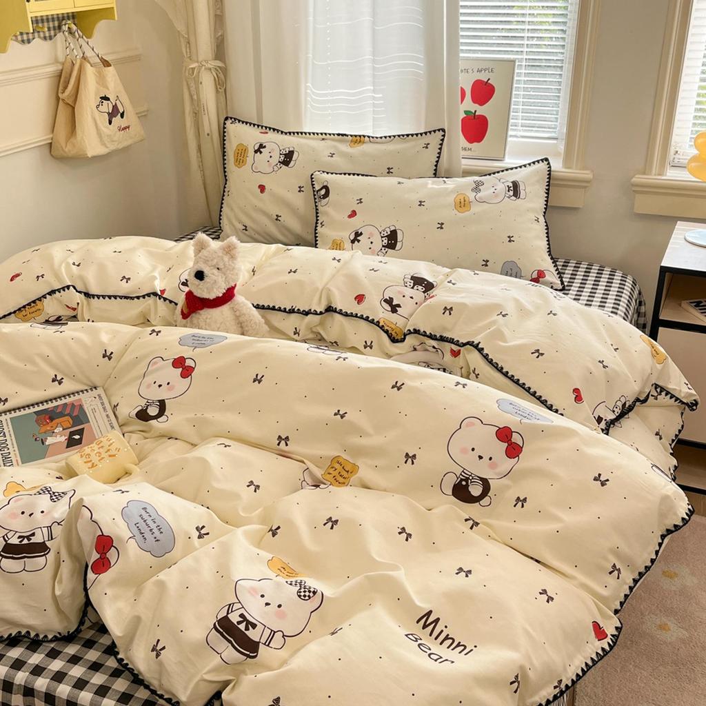 Fresh Spring/Autumn Cotton Girlish Bedding: 3-Piece Duvet Cover and Sheet Set, All-Season Comfort