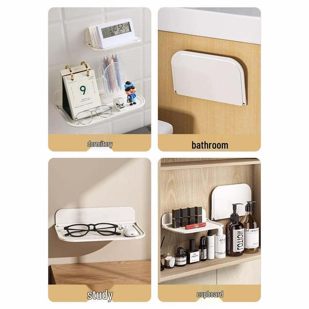 Punch-Free Foldable Wall Shelf: Bathroom, Bedside, or Dorm Storage for Mobile Phones & Set-Top Boxes