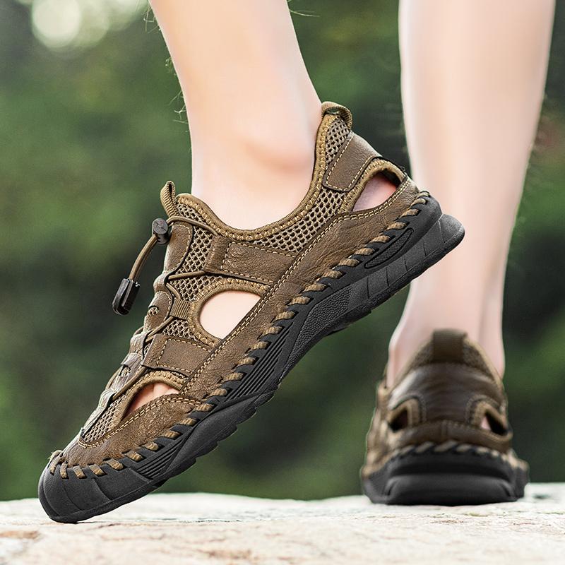 38-48 Sommer Herren Sandalen Outdoor Mesh Strand Sandalen Freizeitschuhe Sneaker Herren Leder Sandalen
