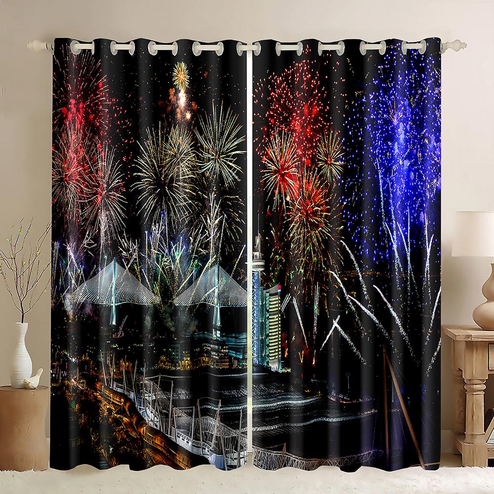 Günstige kundenspezifische 3D-gedruckte Feuerwerk 2 Stück dünne Fenstervorhänge Drapierungen für Wohnzimmer Schlafzimmer Heimdekoration Kostenloser Versand