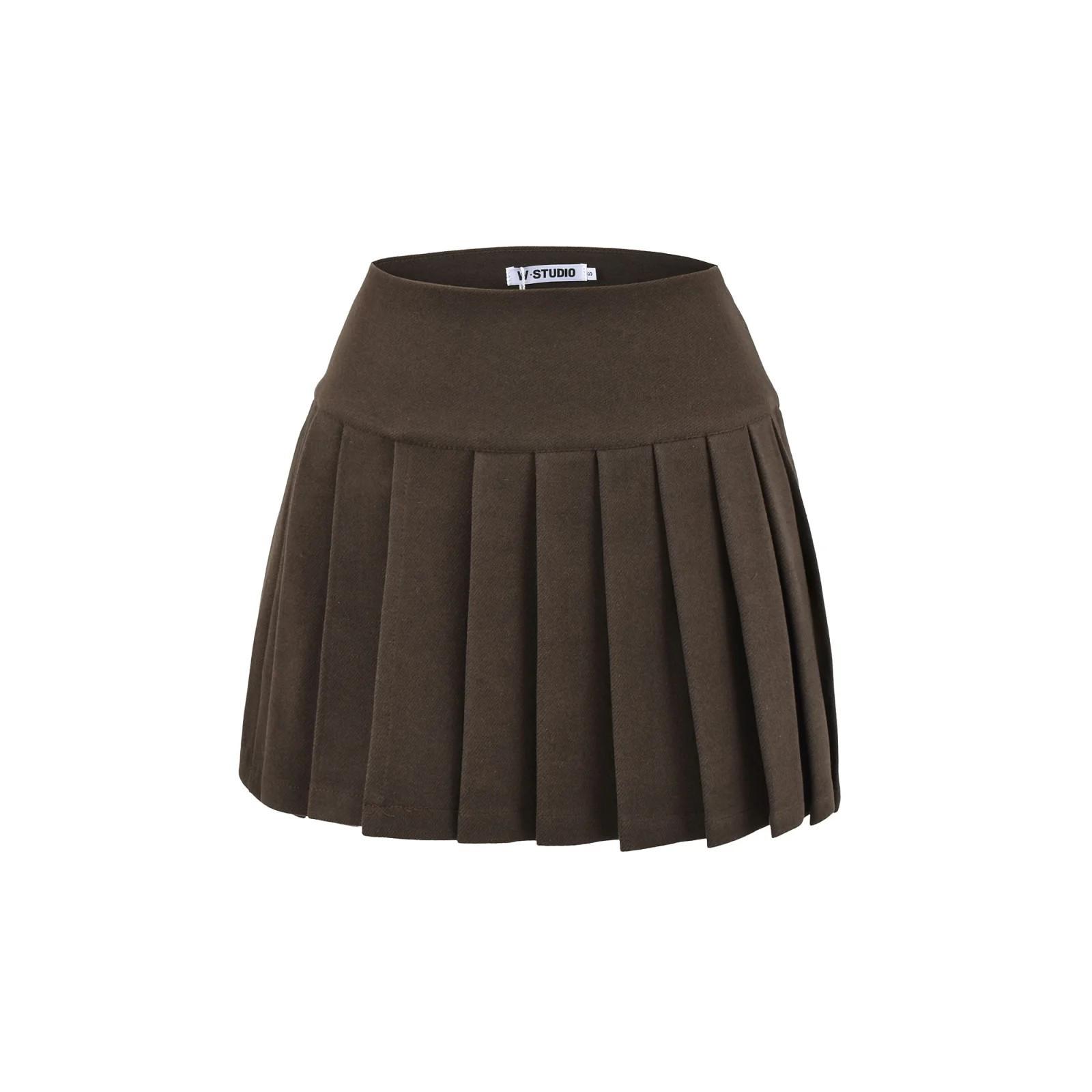 

MIU Style Academy Wool-Blend Pleated High-Waist Mini Skirt for Women - Autumn/Winter Medium кавовий
