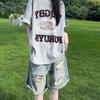 Summer High Waist Vintage Washed Loose Straight Leg Distressed Denim Shorts for Women Plus Size