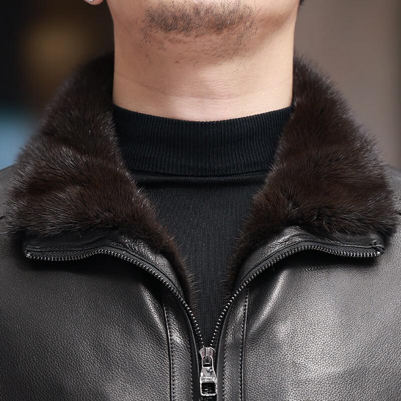 KAISER Men's Goatskin Leather Jacket with Mink Fur Collar