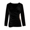 Women's Fashionable Color V,neck Long Sleeved Temperament Slim Fit And Slimming Gold Velvet Top