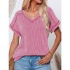 GMXIA Spring Summer Fashion Two-color Twist Short Sleeve V-neck Top T-shirt for Women