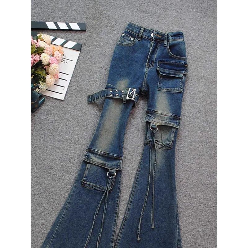 Women s Summer Distressed Multi-Pocket Stretch Jeans - Retro Trendy Slimming Workwear Style X-Large