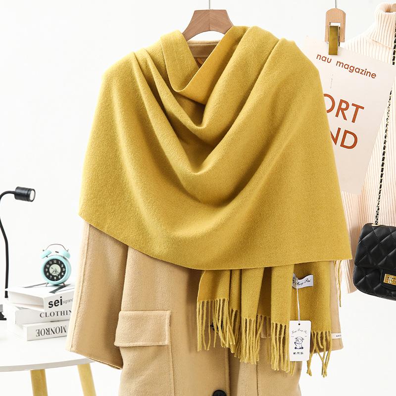 Wool Cashmere Scarf for Girls High End Solid Color Scarf Versatile Thickened Winter Imitation Cashmere Scarf