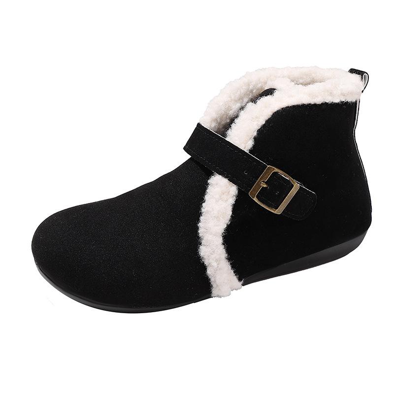 Fashion Winter New Belt Buckle Women Cotton Shoes Casual Flat Bottom Comfortable Botines Padded Outer Velvet Short Snow Boots Females