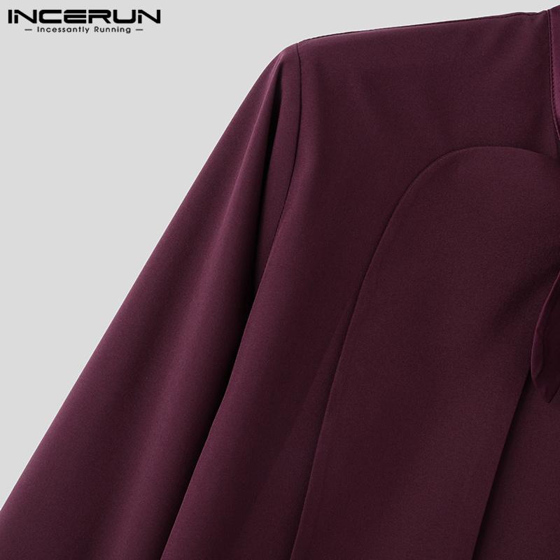 INCERUN Men Open Front V Neck Satin Shirts Solid Casual Party Tops Shirts