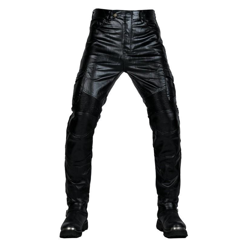 Motorcycle Riding Pants Mens PU Leather Windproof Waterproof Protective Gear