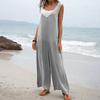 Women Casual Loose Long Bib Pants Sleeveless Wide Leg Baggy Jumpsuits Cotton Romper Overalls with Pockets