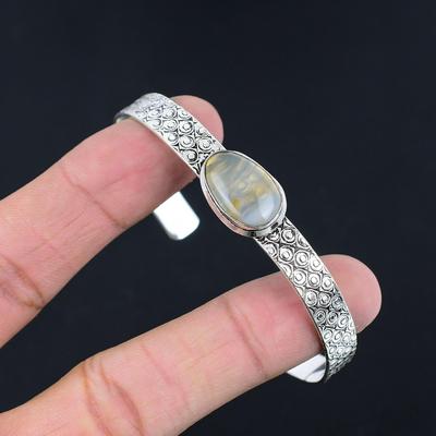 Halloween Sale 925 Silver Natural Montana Agate Anniversary Wife Bangle Jewelry