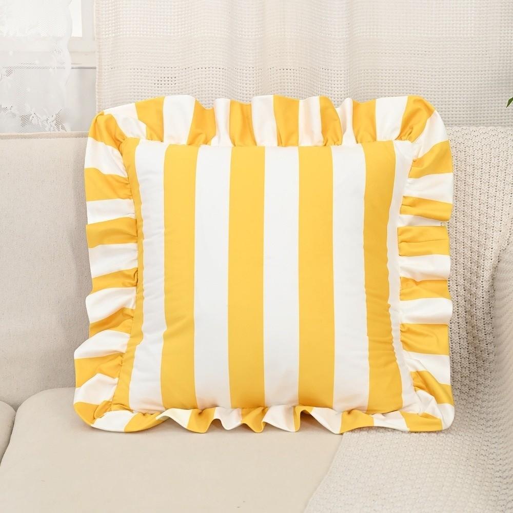 Striped Pillow Case Lotus Leaf Skirt Edge Bedding Pillow Cover  Bedroom Living Room