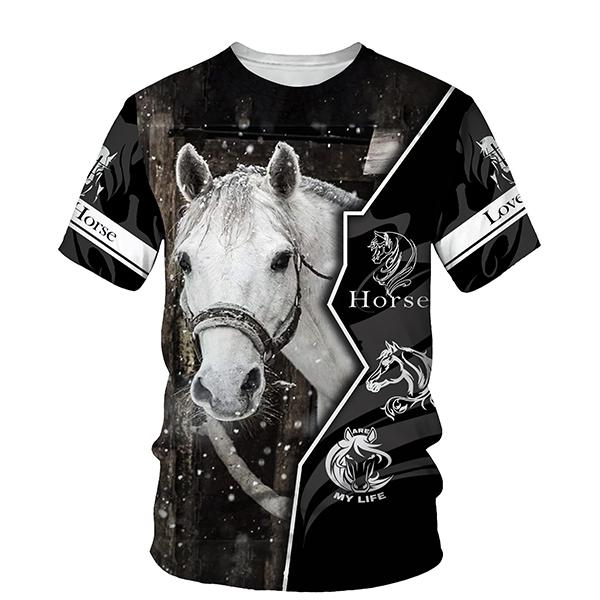 Unisex 3D T-Shirt Short Sleeve Carzy Horse Black Printing Tops Animal Print Unisex 3D T-Shirt Short Sleeve Carzy Horse Black Printing Tops Animal Print