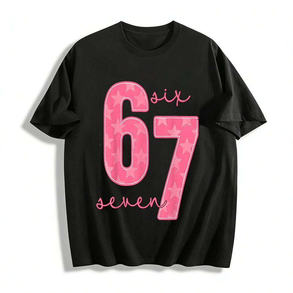 Girls Star Number 67 Print Casual Long Short Sleeve Top Pure cotton T-shirt XXS