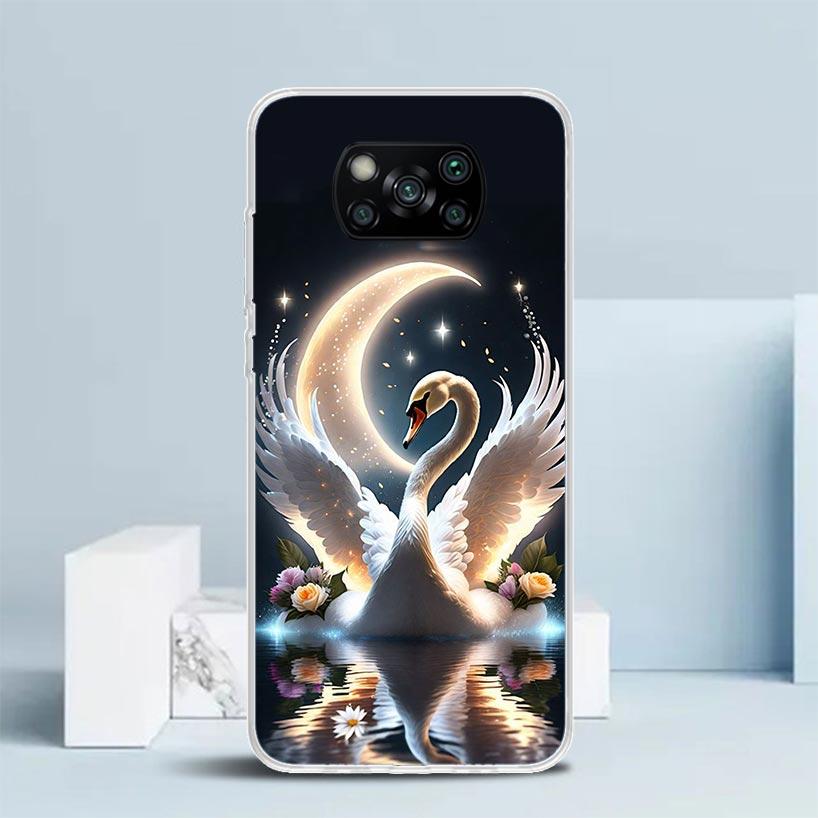 White Swan Grace Art Phone Case For Xiaomi Poco F7 Ultra X5 X6 X7 Pro M7 Redmi 15C 15 13C 13 12C 12 10C 10 10A 9 9C 9A 9T Cover