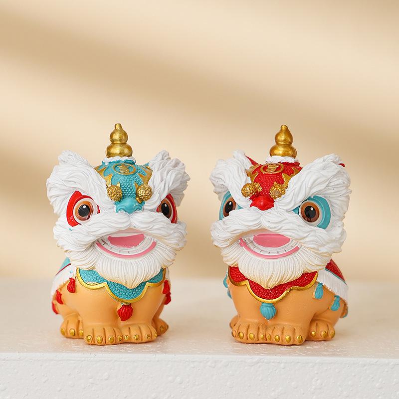 Chinese National Style Waking Lion Ornaments: Cute Ashtray & Car Decoration for Home