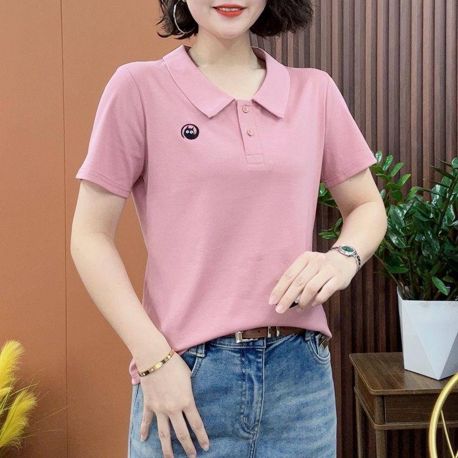 

Women s Summer Cotton Peter Pan Collar Slimming T-Shirt 5XL (140-155 jin) розовый