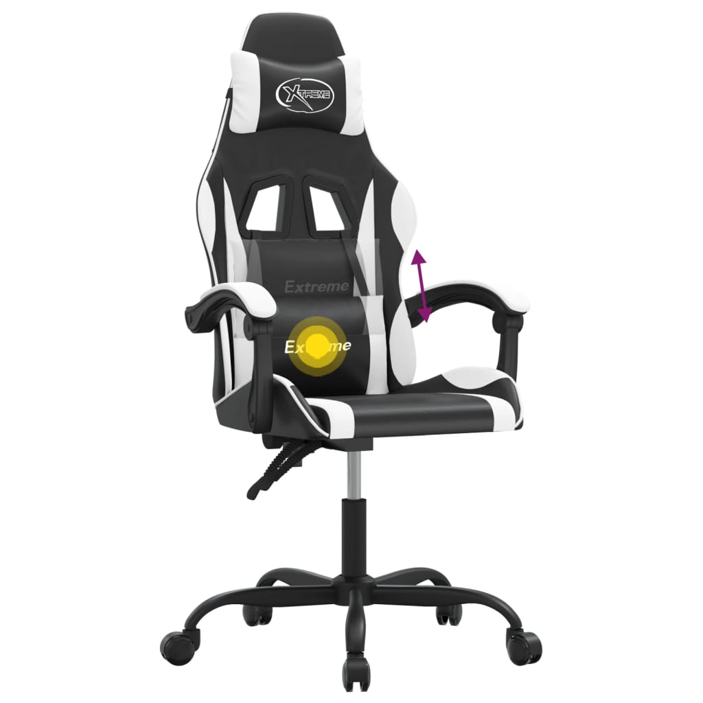 Gaming Chair Swivel Black and White Faux Leather