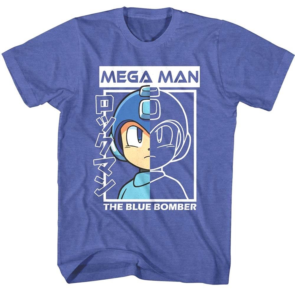 Megaman Blue Bomber Halves Men T Shirt Kanji Rokkuman Japanese Retro Gamer S