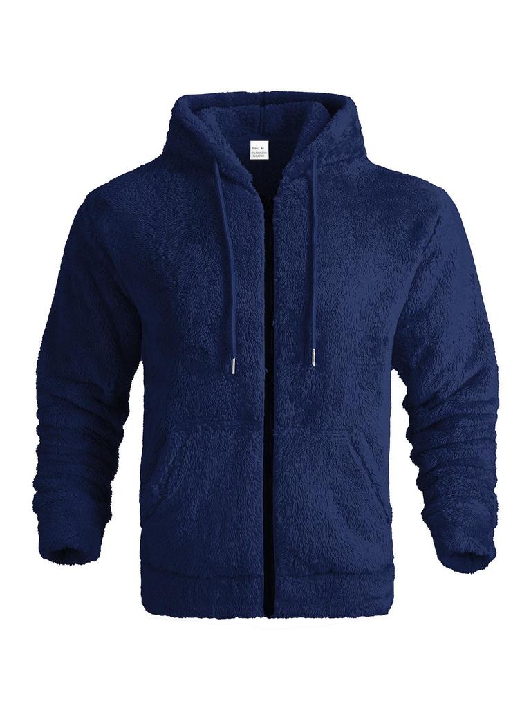 Men's American Style Double-Sided Fleece Hooded Jacket - Autumn/Winter, Zipper, Loose Fit, Casual Sweatshirt.