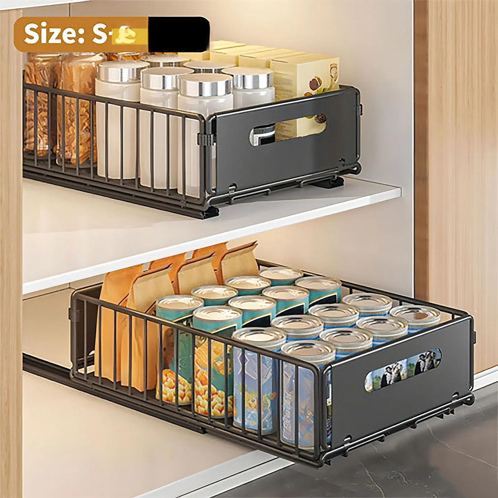 

2pcs Pull-out Kitchen Storage Rack Slide Rail Drawer Spice Box Organizer Cabinet Tray