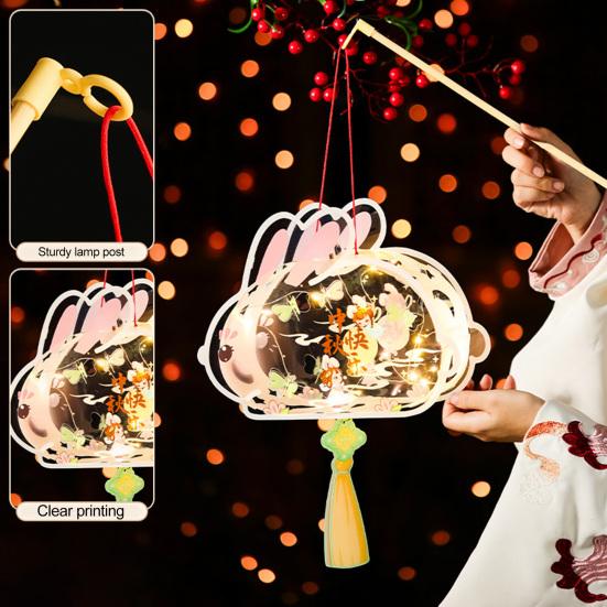 Chinese DIY Rabbit Lantern Kit Mid-Autumn Festival Handheld Glowing Lantern Retro Rabbit Lamp for Spring Festival New Year Party Decor