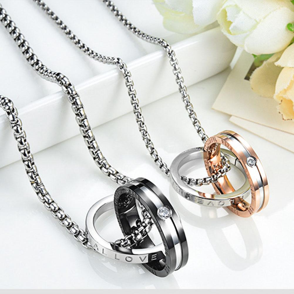 Buy Couples Stainless Steel Pendant Necklace with Shinning Crystal