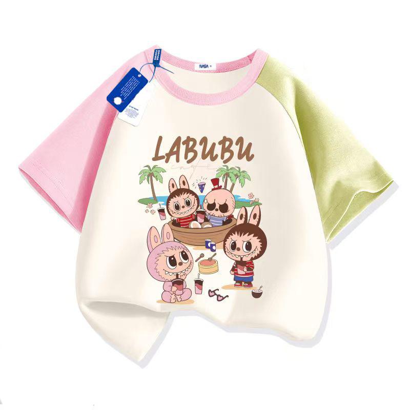 LABUBU Cartoon Anime Print Kids T-Shirt Summer Short Sleeve Tee Girl Boy T-Shirt Child Tops