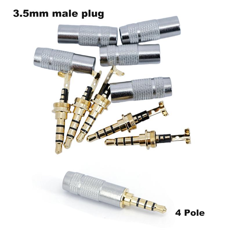 Gold Plated Stereo 3.5mm 4 Pole Repair Headphone Jack Plug Cable Audio Headphones Audio Jack Plug Connector Soldering