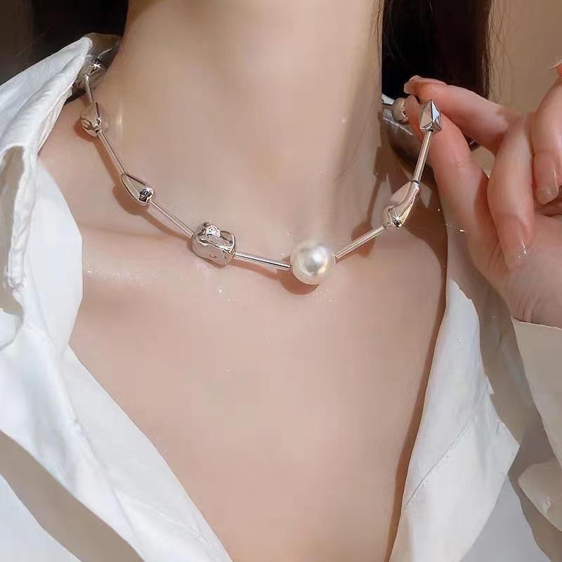 

Tooxika Французское Ретро Неправильное Металлическое Геометрическое Ожерелье с Жемчугом, Простая Модная Холодная Цепочка на Ключицу для Женщин серебряный