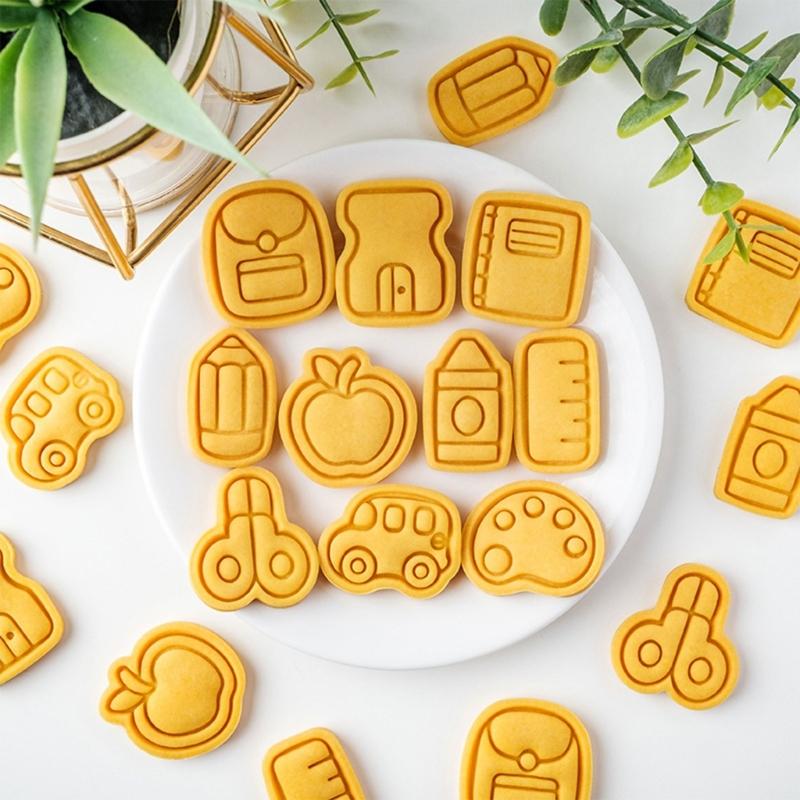 Educational Theme Plastic Cookie Cutters Molds School Cookie Stamps For Creative Baking With Children And Family Activity